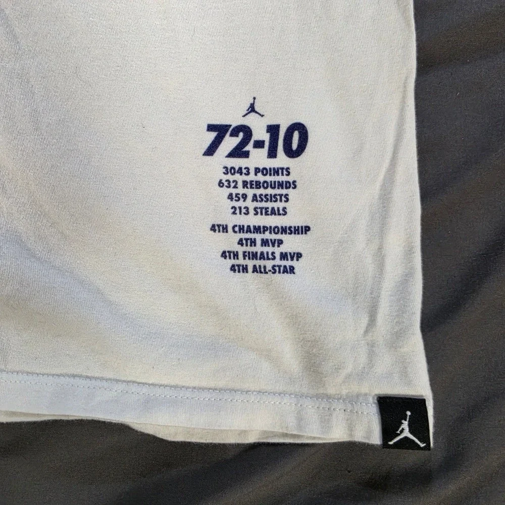Nike Air Jordan Im Back 72-10 Regular Season Stats Graphic T-Shirt White XL